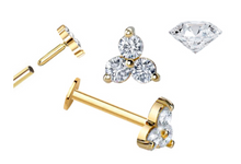 Load image into Gallery viewer, 14kt Yellow Gold Trinity 1.5mm (x3) Real Diamond Push-In Flat Back (18g)