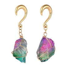 Load image into Gallery viewer, Hanging Rainbow Stone w/ Gold Hooks