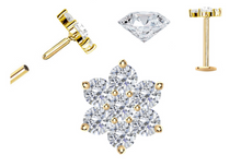 Load image into Gallery viewer, 14kt Yellow Gold Flower 1.5mm (x7) Real Diamonds Push-In Flat Back (18g)