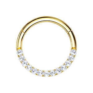 14k Solid Yellow Gold 16G Hinged Hoop w/ Gems