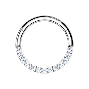 14k Solid White Gold 16G Hinged Hoop w/ Gems