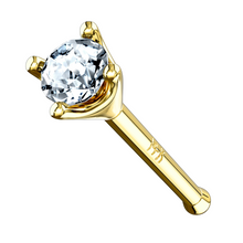 Load image into Gallery viewer, 14k Gold Nose Stud w/ CZ Gem in Prong Setting (20g)
