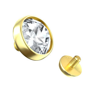 14k Gold 14G Dermal Flat Dome Top w/ CZ Gem