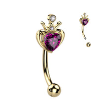 Load image into Gallery viewer, 16G Royal Crown w/ Purple Heart Gem Curved Barbell
