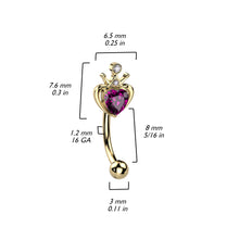 Load image into Gallery viewer, 16G Royal Crown w/ Purple Heart Gem Curved Barbell
