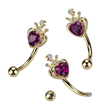 Load image into Gallery viewer, 16G Royal Crown w/ Purple Heart Gem Curved Barbell
