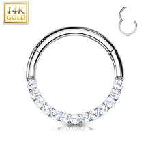 Load image into Gallery viewer, 14k Solid White Gold 16G Hinged Hoop w/ Gems
