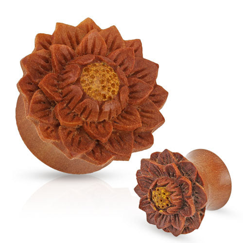 Hand Carved Lotus Flower Organic Jackfruit Tree Ear Plugs