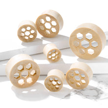 Load image into Gallery viewer, Honey Comb Cutout White Crocodile Wood Ear Plugs
