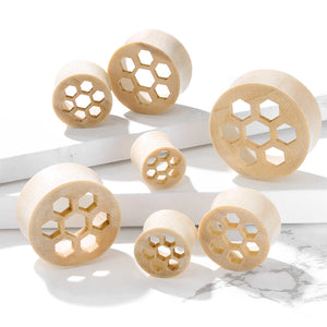 Honey Comb Cutout White Crocodile Wood Ear Plugs