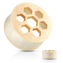 Load image into Gallery viewer, Honey Comb Cutout White Crocodile Wood Ear Plugs
