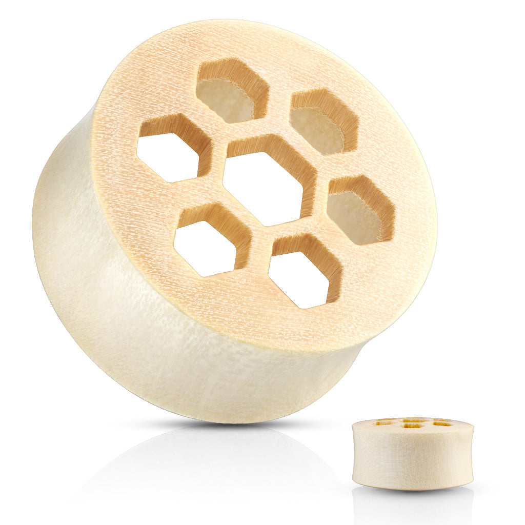 Honey Comb Cutout White Crocodile Wood Ear Plugs