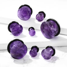 Load image into Gallery viewer, Amethyst Domed Single Flare Ear Plugs
