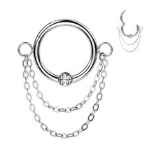 Load image into Gallery viewer, 16G Septum Clicker w/ Gem &amp; Double Chain
