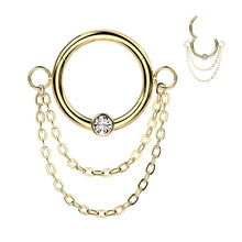 Load image into Gallery viewer, 16G Septum Clicker w/ Gem &amp; Double Chain
