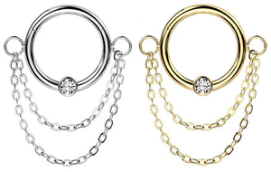 16G Septum Clicker w/ Gem & Double Chain