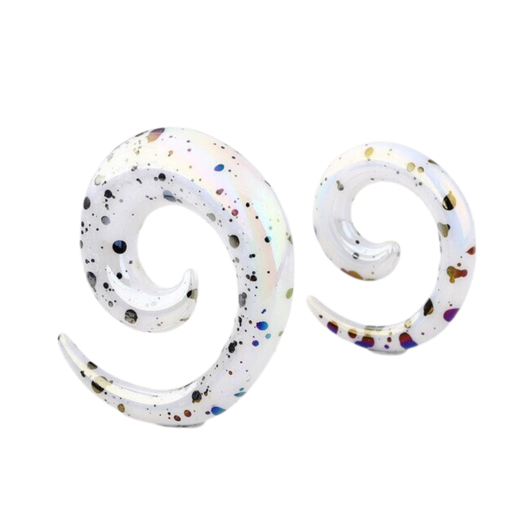 White Spotted High Gloss Acrylic Spiral Tapers