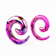 Load image into Gallery viewer, Purple Spotted High Gloss Acrylic Spiral Tapers
