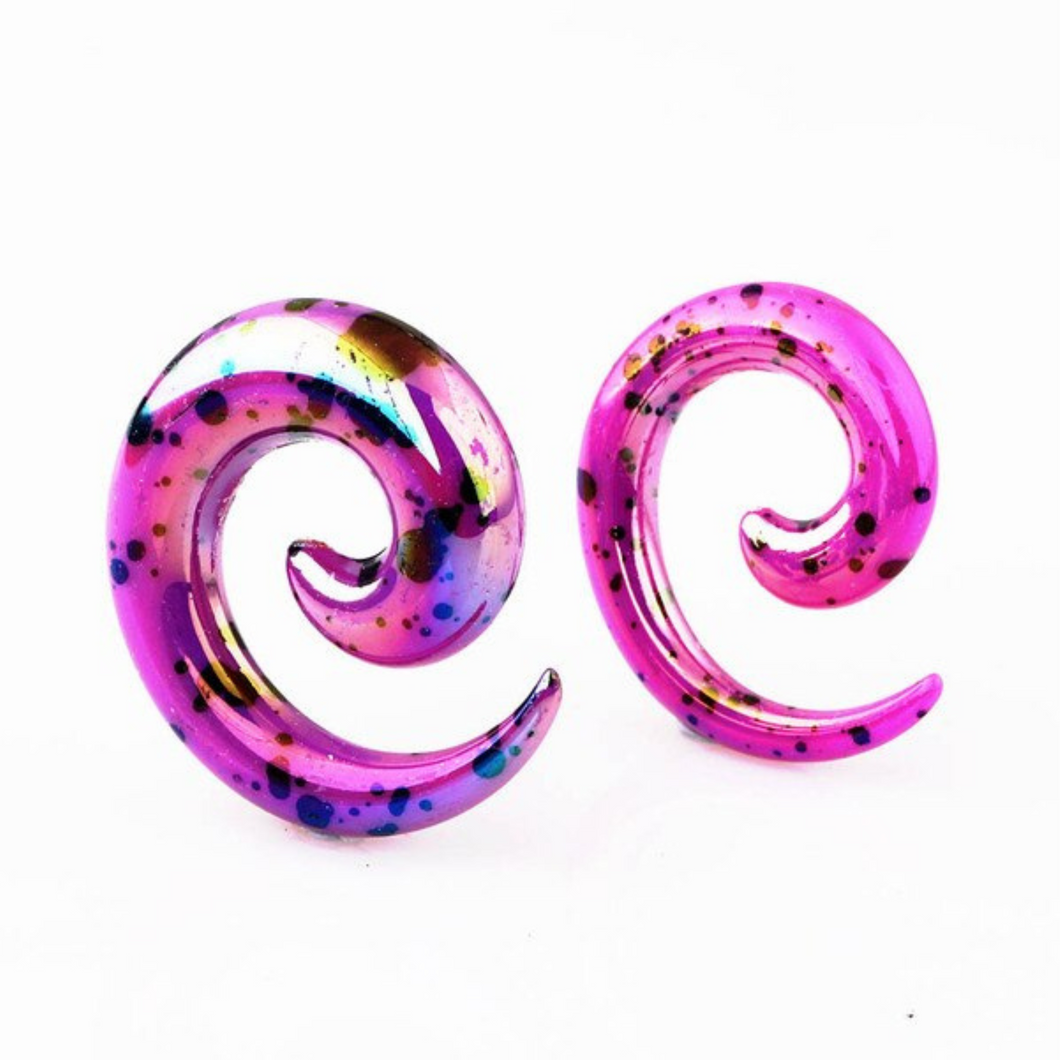 Purple Spotted High Gloss Acrylic Spiral Tapers