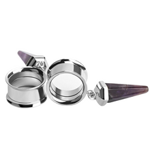 Load image into Gallery viewer, Amethyst on Silver Ear Plugs
