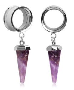 Amethyst on Silver Ear Plugs