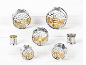 Honey Bee & Comb Metal Ear Plugs