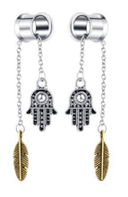 Load image into Gallery viewer, Hanging Hamsa Hand on Chain Ear Plugs
