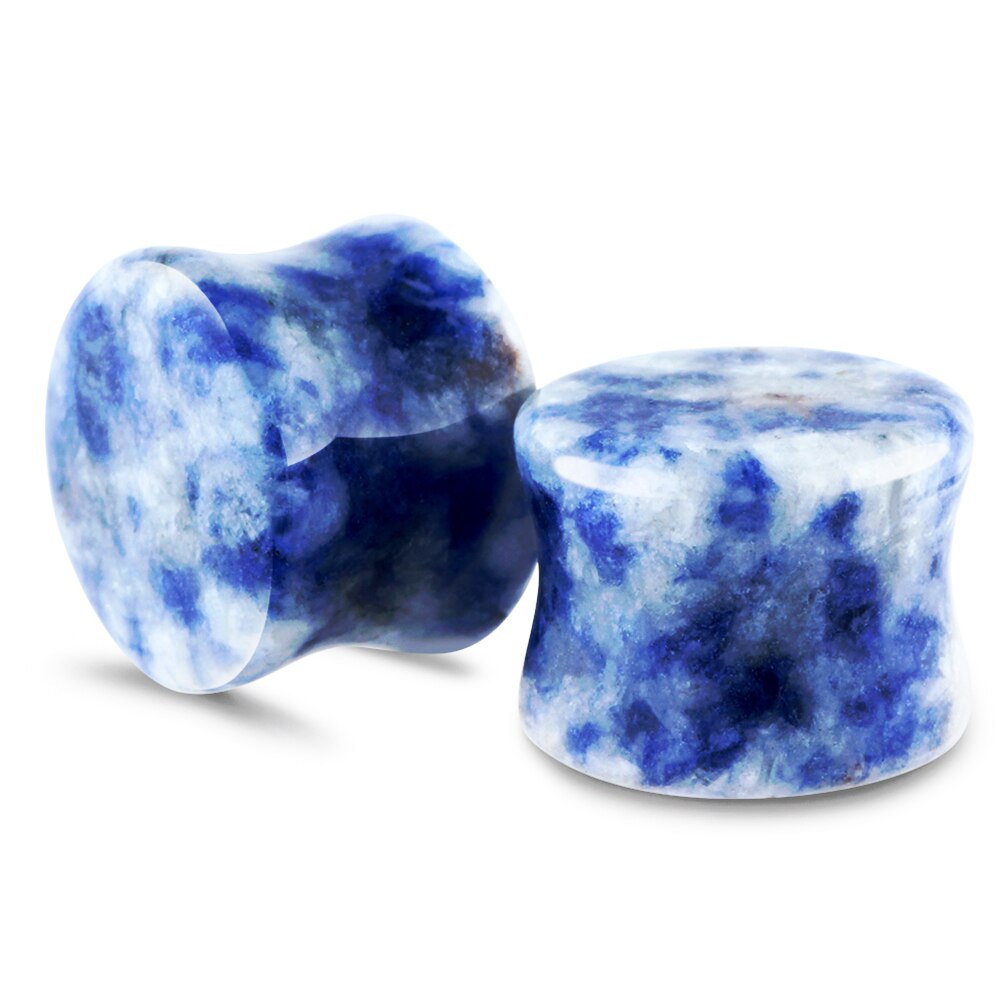 Blue & White Speckled Stone Ear Plugs