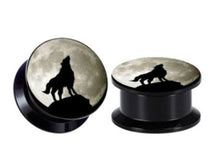 Load image into Gallery viewer, Wolf Howling at Moon Ear Plugs
