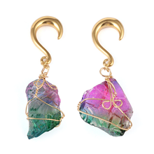 Load image into Gallery viewer, Hanging Rainbow Stone w/ Gold Hooks
