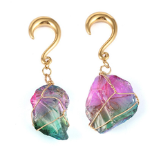 Load image into Gallery viewer, Hanging Rainbow Stone w/ Gold Hooks
