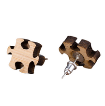 Load image into Gallery viewer, Puzzle Piece Wood Cutout Earrings
