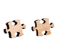 Load image into Gallery viewer, Puzzle Piece Wood Cutout Earrings
