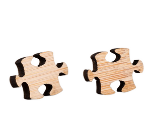 Puzzle Piece Wood Cutout Earrings