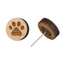 Load image into Gallery viewer, Paw Print Wood Emblem Earrings
