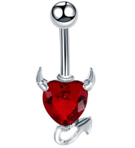 14G Belly Button Red Heart Gem w/ Devil Horns