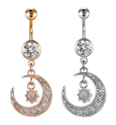 14G Dangle Moon w/ Gems Belly Button Barbell