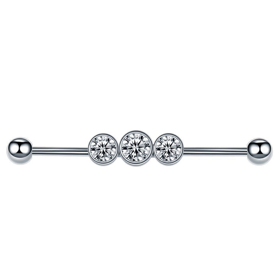 14G Industrial Barbell w/ 3 Round Gems