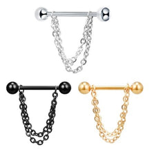 Load image into Gallery viewer, 14G Nipple Barbell w/ Hanging Double Chain
