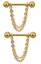 Load image into Gallery viewer, 14G Nipple Barbell w/ Hanging Double Chain
