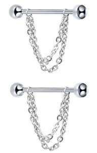 14G Nipple Barbell w/ Hanging Double Chain