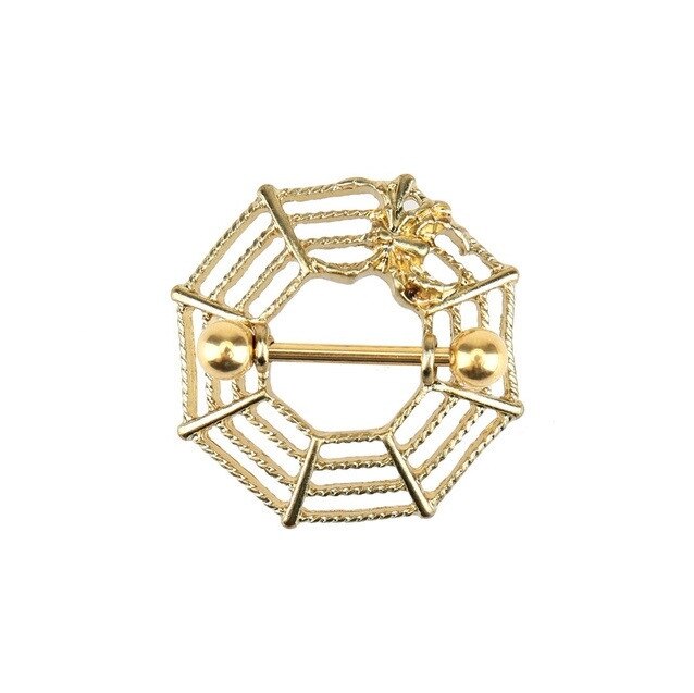 14G Nipple Shield Gold Spider Web