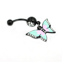 Load image into Gallery viewer, 14G Black Belly Button Barbell w/ Butterfly
