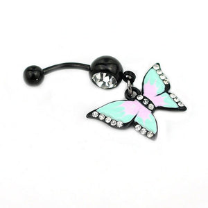 14G Black Belly Button Barbell w/ Butterfly