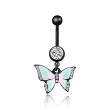 Load image into Gallery viewer, 14G Black Belly Button Barbell w/ Butterfly
