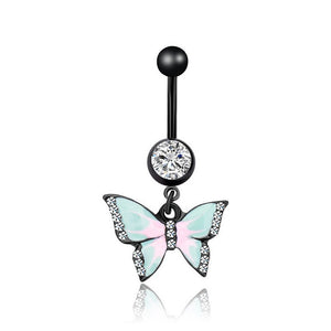 14G Black Belly Button Barbell w/ Butterfly