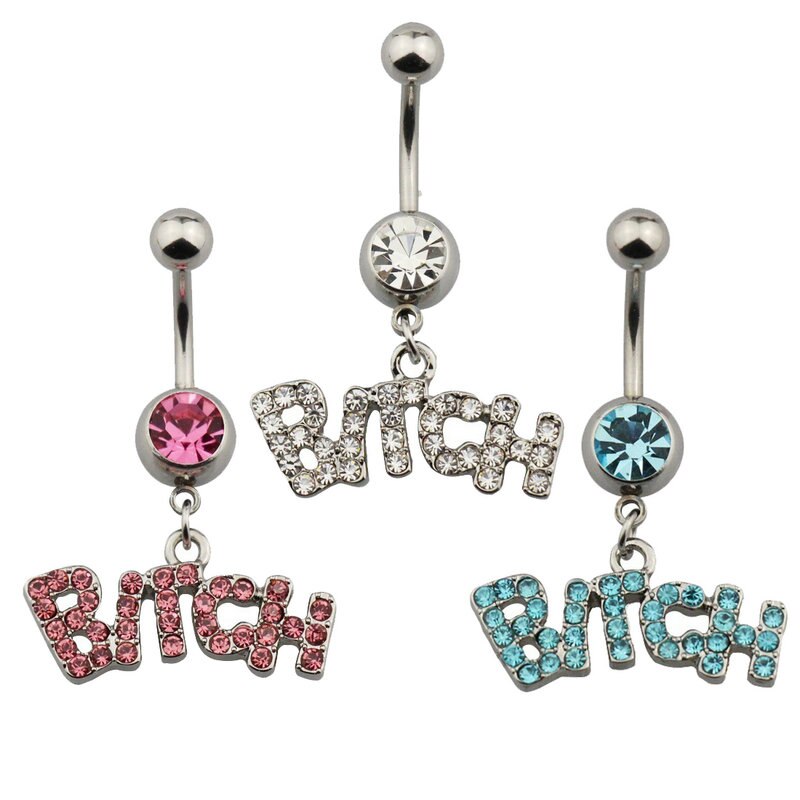 14G Belly Button Barbell w/ Hanging Bitch Charm - Main Image
