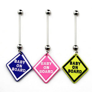 14G Pregnancy Belly Button Soft Barbell w/ "Baby on Board" Charm