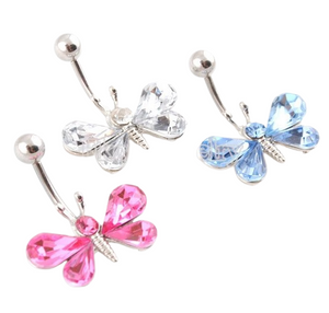 14G Belly Button Barbell Dragonfly w/ Gems