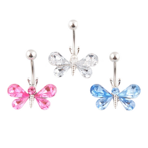 14G Belly Button Barbell Dragonfly w/ Gems